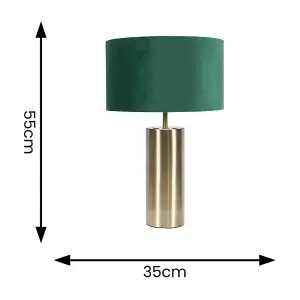 ValueLights Lexy Antique Brass Touch Table Lamp with Forest Green Velvet Shade