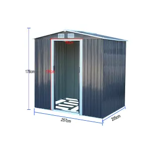 8 X 6 ft Apex Roof Charcoal Black Waterproof Outdoor Metal Shed Garden Storage Shed with Base