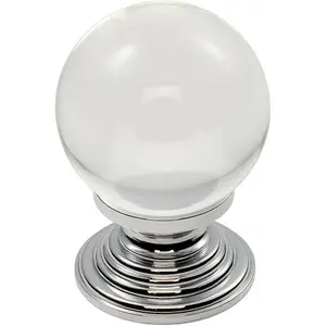 Crystal Ball Cupboard Door Knob 30mm Diameter Clear Translucent & Chrome