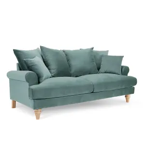 Churchill 3 Seater Sofa With Scatter Back Cushions, Teal Velvet