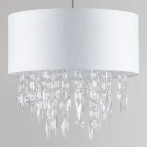 First Choice Lighting Pair Large 40cm Easy Fit Shade Textured White Silver Fleck Acrylic Droplets