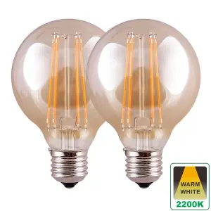 Harper Living 8 Watts G95 E27 LED Bulb Amber Globe Warm White Dimmable, Pack of 2