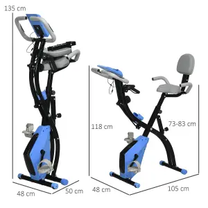 HOMCOM 2-In-1 Folding Exercise Bike with 8-Level Magnetic Resistance Blue