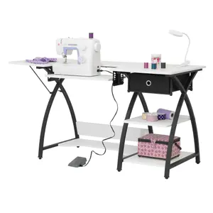 Sewing Online Large Sewing Table, with Gridded White Top and Black Legs