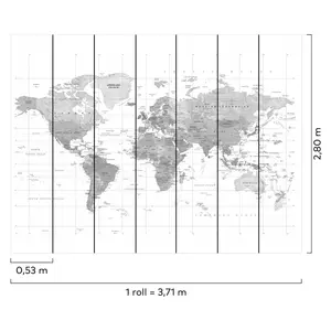 Grandeco World Map 7 panel Textured Mural,  2.8 x 3.71m, White