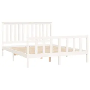 Berkfield Bed Frame with Headboard White 150x200 cm Solid Wood Pine King Size