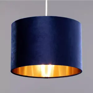 CGC NILA Luxury Navy Blue Velvet & Gold Inner Round Pendant Drum Shade