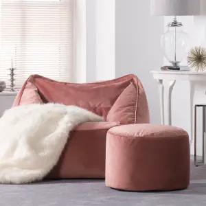 icon Natalia Velvet Armchair Bean Bag and Pouffe Set Dusk Pink Giant Bean Bag Chair