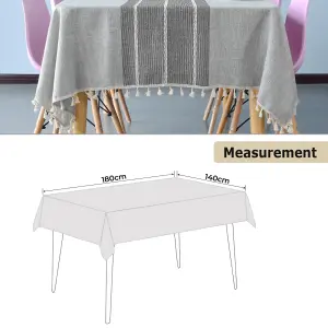 55" x 70" Table Cloth, Stitch & Fringe Tassels Polyester Linen Rectangle Table Cover, Grey