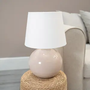 ValueLights Bosco Stone Natural Ceramic Table Lamp with White Tapered Shade - LED Bulb Included