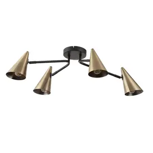 Dual flush Matt Steel Black 4 Lamp LED Ceiling light