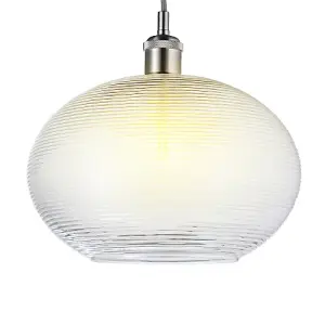 Contemporary Clear Ribbed Spiral Glass Easy Fit Drum Shaped Pendant Light Shade