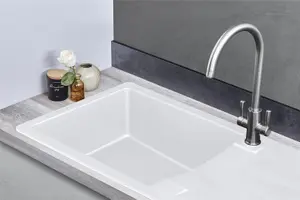 Liquida VG10WH 1.0 Bowl Composite Reversible Inset White Kitchen Sink With Waste