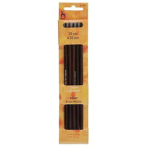 RWOOD KP DE 20CMX6.50 - Knitting Pins: Double-Ended: Set of 5: Rosewood: 20cm x 6.50mm - Pony