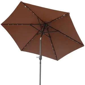 SunDaze 2.5M Coffee Garden Parasol with Solar LED Lights and Crank Tilt Mechanism Outdoor Patio Umbrella