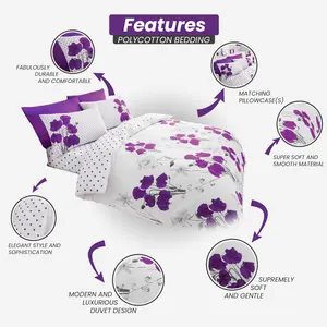 Buford Cotton Blend Floral Duvet Cover Set with Pillowcases Purple/Grey/White / Double Duvet Cover - 2 Standard Pillowcases