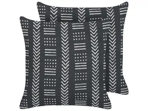 Set of 2 Cushions BENZOIN Cotton 45 x 45 cm Geometric Block-Printing Black