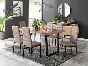 Kylo Brown Wood Effect Dining Table & 6 Cappuccino Milan Black Leg Chairs