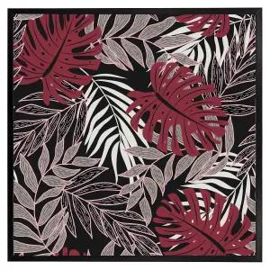 Tropical leaves in red, white & grey (Picutre Frame) / 20x20" / Oak