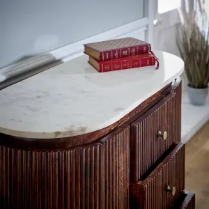 Ancient Mango Wood Wide Chest Of Drawers with Marble Top & Metal Legs