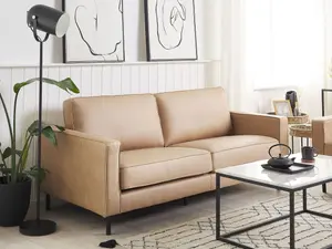 3 Seater Faux Leather Sofa Beige SAVALEN