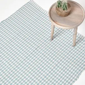 Homescapes Cotton Gingham Check Rug Hand Woven Blue White, 60 x 90 cm