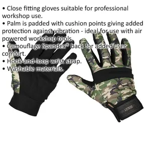 PAIR Padded Mechanics Gloves - XL - Camo Print - Washable Workshop Gloves