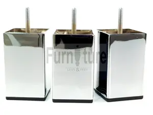 4 Replacment Chrome Metal Legs 100mm High Silver Square Block Feet M8 Couch Chairs Sofa Footstool Bed