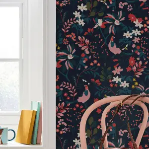 Joules Fields edge Navy Floral Smooth Wallpaper Sample