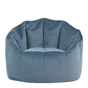 Icon Velvet Bean Bag Chair & Footstool Mineral Blue