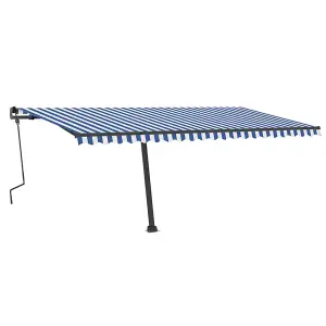 Berkfield Manual Retractable Awning with LED 500x350 cm Blue and White