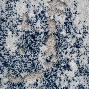 Silver Navy Blue Distressed Abstract Modern Textured Area Rug 160x230cm