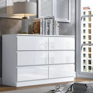 White Gloss Chest Of 6 Drawers Scratch Resistant Bedroom Furniture