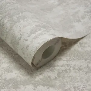 Grandeco Rocks Distressed Plaster Effect  Plain Blown Vinyl Wallpaper, Grey