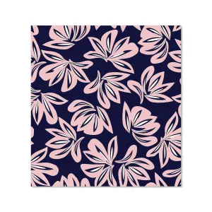 Pink Navy Floral Botanical Pattern Premium Glass Kitchen Splashback W600mm x H750mm