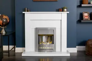 Adam Sutton Fireplace in Pure White with Helios Electric Fire In Black, 43 Inch