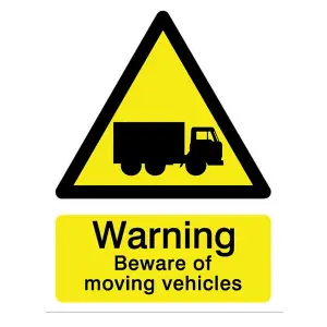 Warning beware of moving vehicles Self-adhesive labels, (H)200mm (W)150mm