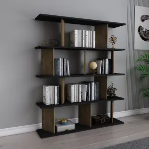 Decorotika 5-tier Grace Bookcase Bookshelf Shelving Unit Display Unit - Black and Oak Pattern