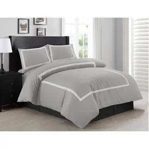 Harmonia Polyester Solid Colour Duvet Cover Set with Pillowcases Grey/White / King