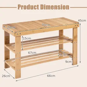 Costway 3-Tier Bamboo Shoe Bench Shoe Rack Organizer Entryway Bench Stand Display Shelf