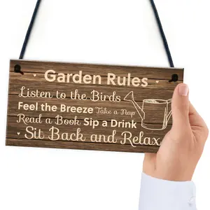 Garden Rules Sign Hanging Shed Summerhouse Plaque Rustic Gift For Family New Home