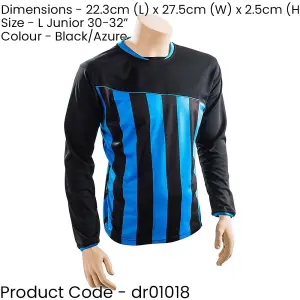 L JUNIOR Valencia Stripe Long Sleeve PLAIN Football Shirt - BLACK/BLUE 30-32"