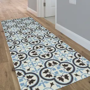 Kensington Blue Tile design Heavy duty Mat, 150cm x 50cm