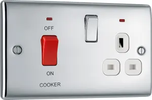 BG Chrome Cooker switch & socket with neon & White inserts