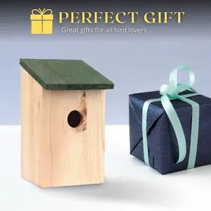 Traditional Wooden Garden Ornaments Outdoor Bird House Slate/ Green Coloured Roof Stunning Garden Bird Box