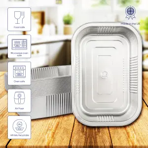 20 Pk Coppice Strong Aluminium Foil Containers for Air Fryer, BBQ & Food Storage 20cm x 13cm x 6cm. Freezer, Microwave & Oven Safe