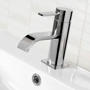 Nes Home Urban Curve Flat Spout Bathroom Basin Mixer Tap and Pop-Up Waste