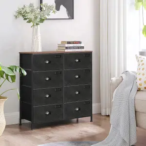 SONGMICS Fabric Chest of Drawers, 8 Drawers, Large Console Storage, Clothes Storage Cabinet, Rustic Brown and Black