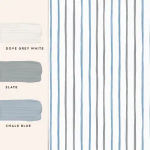 Laura Ashley Painterly Stripe Blue, Grey & White Kids Smooth Wallpaper