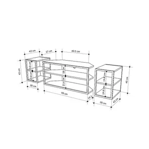 Decortie Modern Echo TV Unit Set for TVs up to 43 Inches with 2 Storage Side Table, 3 Piece Set Media Centre, Living Room (Oak)